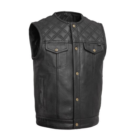 Men's Club Style Leather Motorcycle Vest with quilted upper- "12 Gauge"
