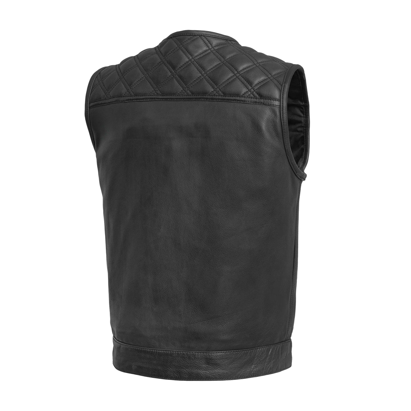 Men's Club Style Leather Motorcycle Vest with quilted upper- "12 Gauge"
