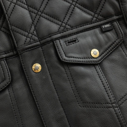 Men's Club Style Leather Motorcycle Vest with quilted upper- "12 Gauge"