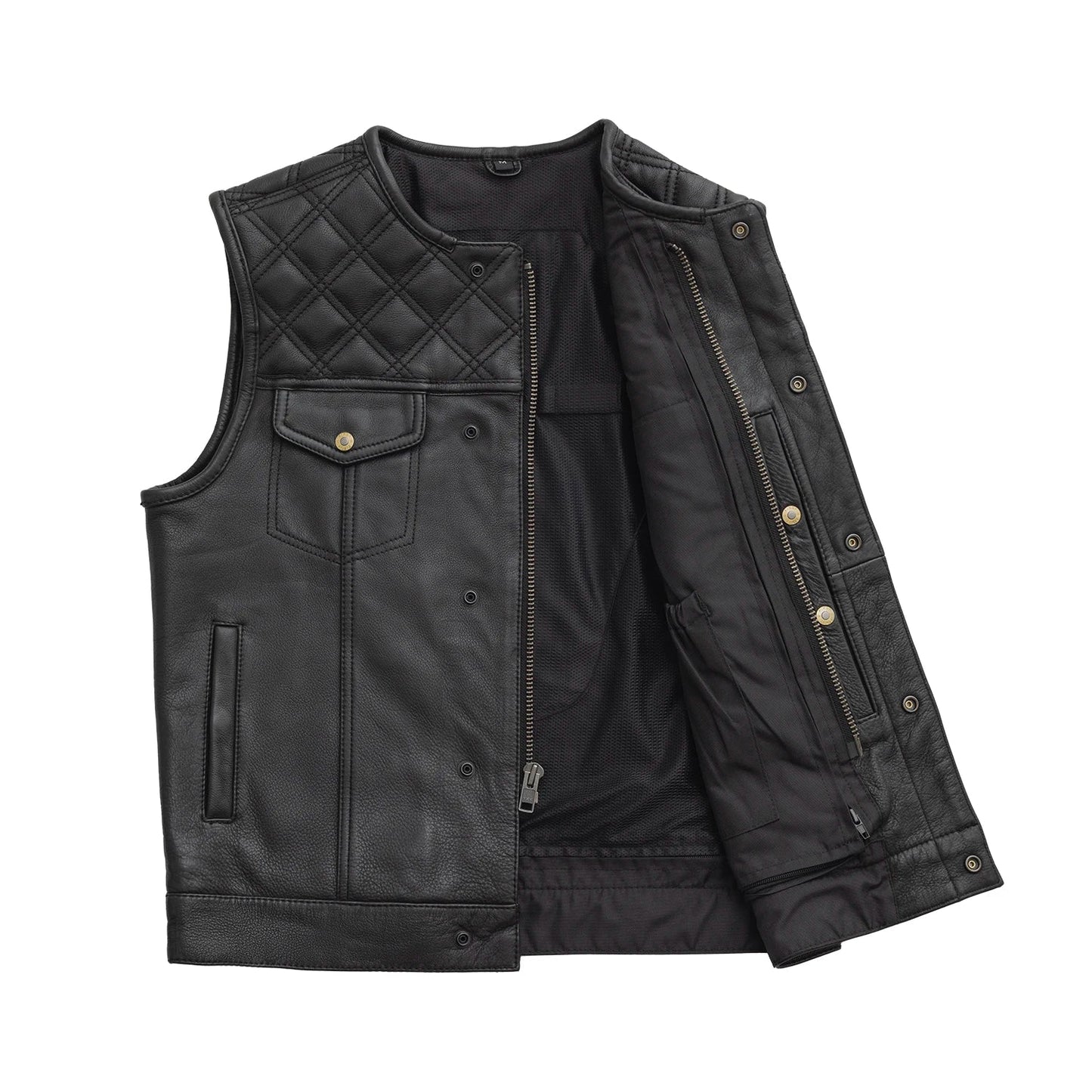 Men's Club Style Leather Motorcycle Vest with quilted upper- "12 Gauge"