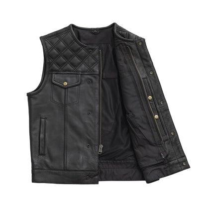Men's Club Style Leather Motorcycle Vest with quilted upper- "12 Gauge"