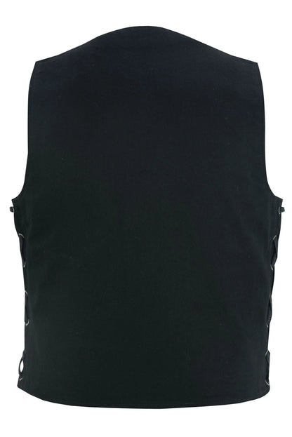 Men's Traditional Denim Motorcycle Vest with Side Laces – Smart Access Pockets