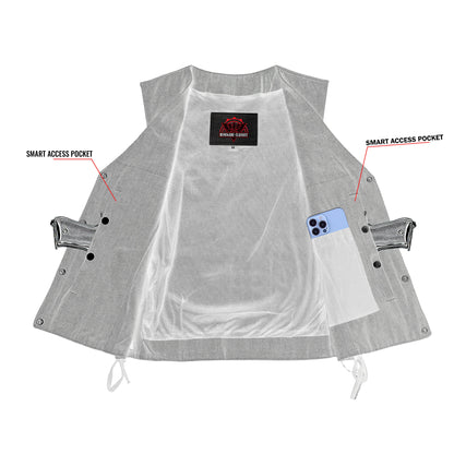 Women's Rough Rub-Off Raw Finish Broken Gray Denim Vest