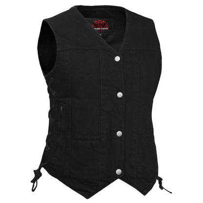 Women's Black Denim Western Style Vest with Six Pockets