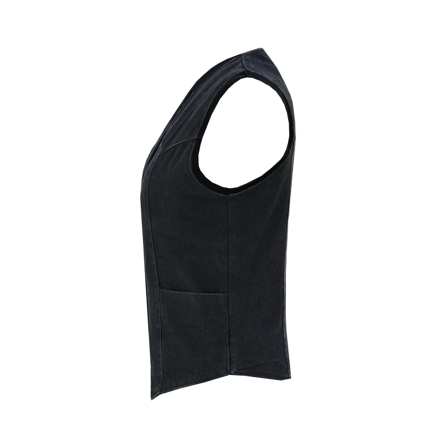 Women's Black Denim Classic Vest with Plain Sides