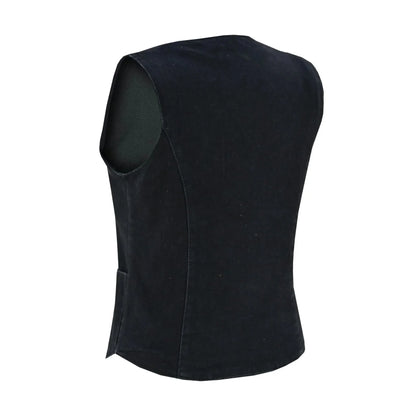 Women's Black Denim Classic Vest with Plain Sides