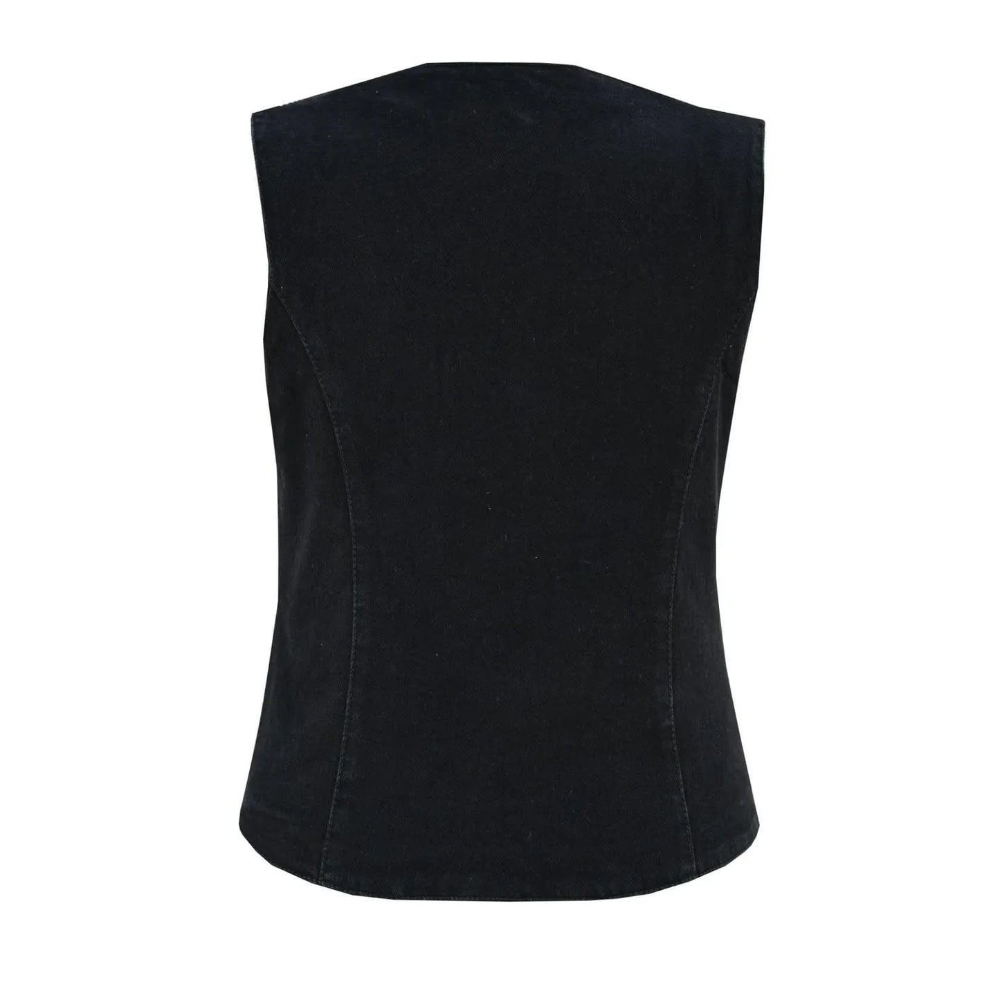 Women's Black Denim Classic Vest with Plain Sides
