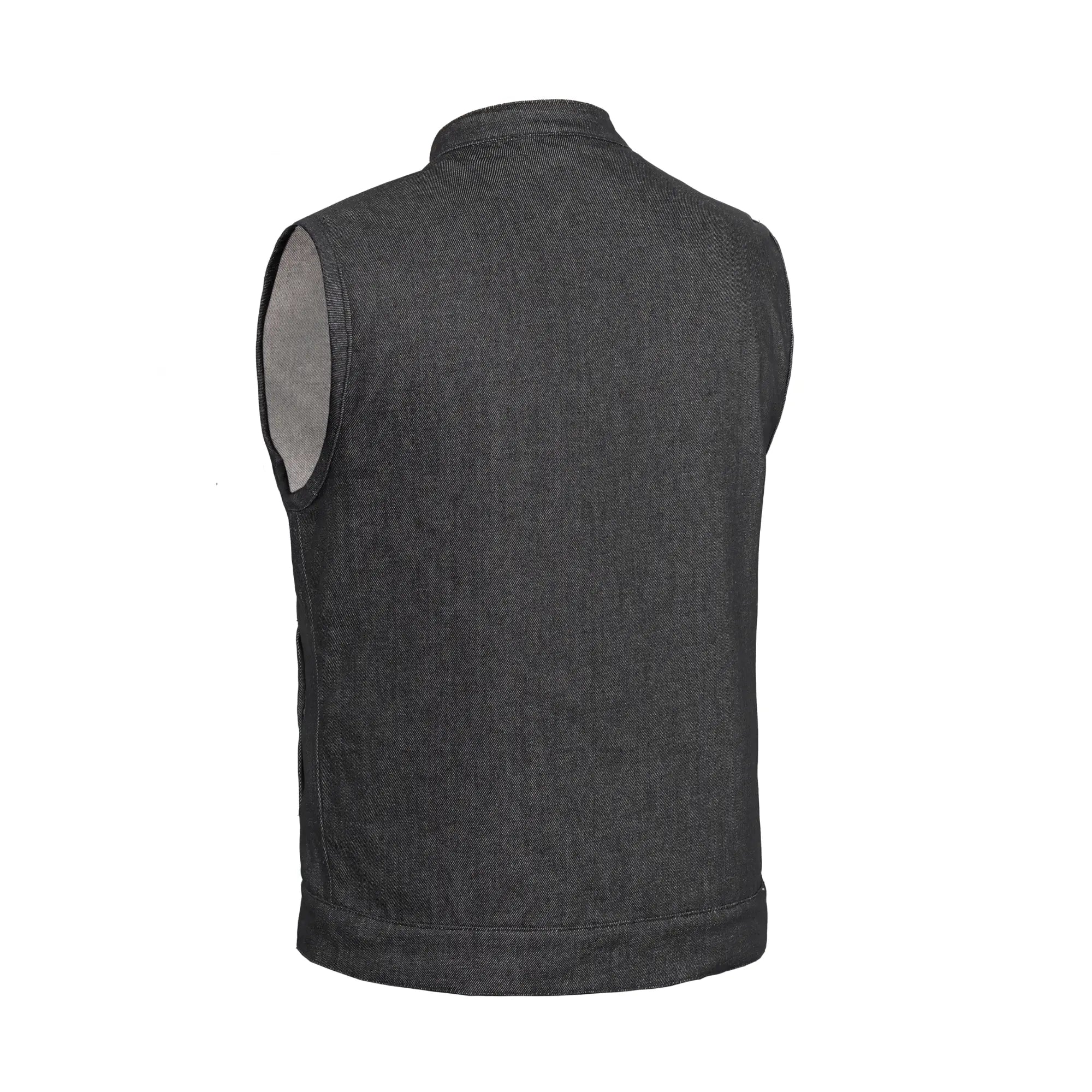 Men's Rough Rub-Off Raw Finish Motorcycle Denim Vest - Black