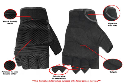 Synthetic Leather and Mesh Fingerless Glove