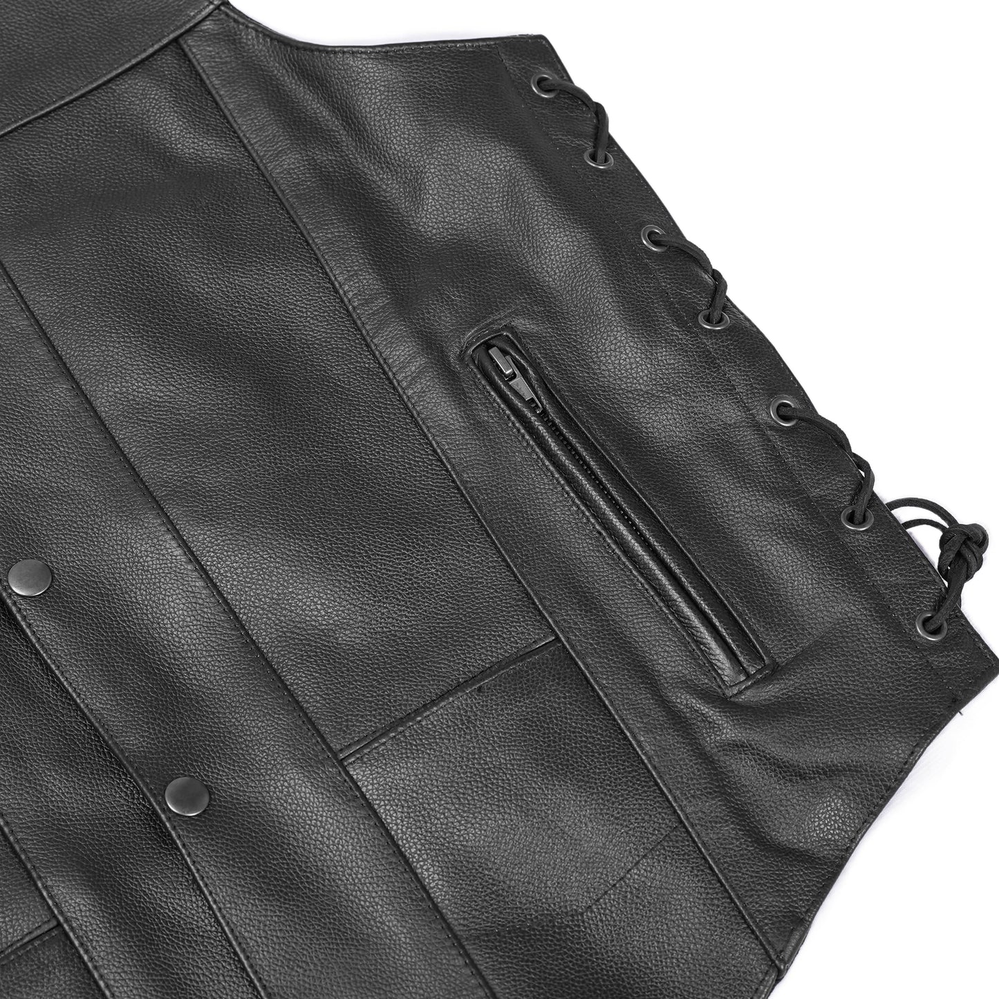Men's Western Style "Line Ranger" leather Motorcycle Vest - Black