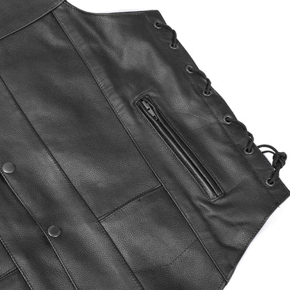 Men's Western Style "Line Ranger" leather Motorcycle Vest - Black