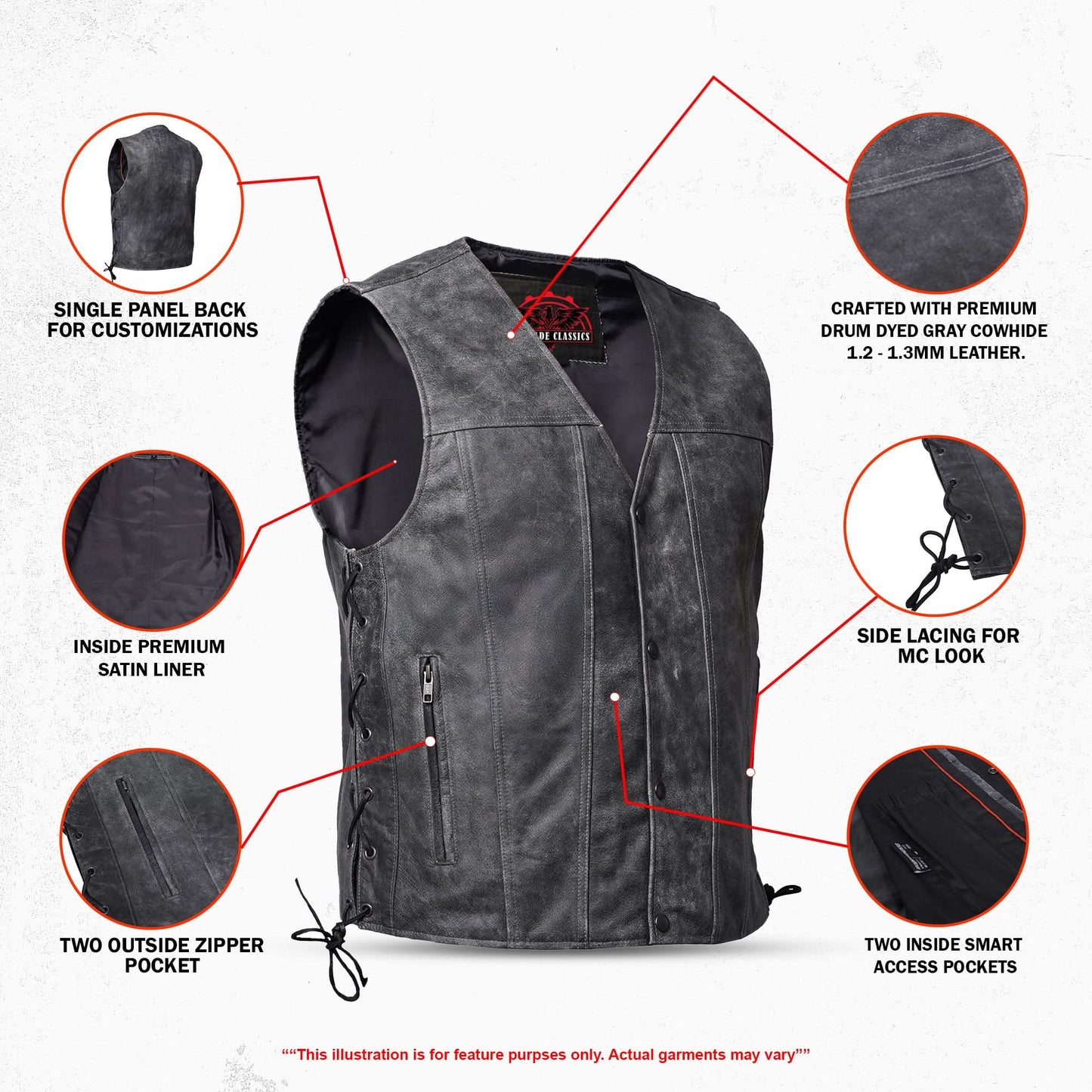 Men's Western Style Gray leather with Single Back Panel