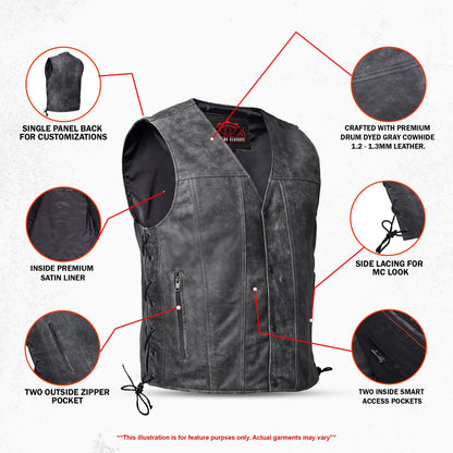 Men's Western Style Gray leather with Single Back Panel