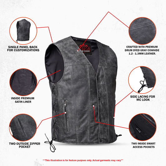 Men's Western Style Gray leather with Single Back Panel