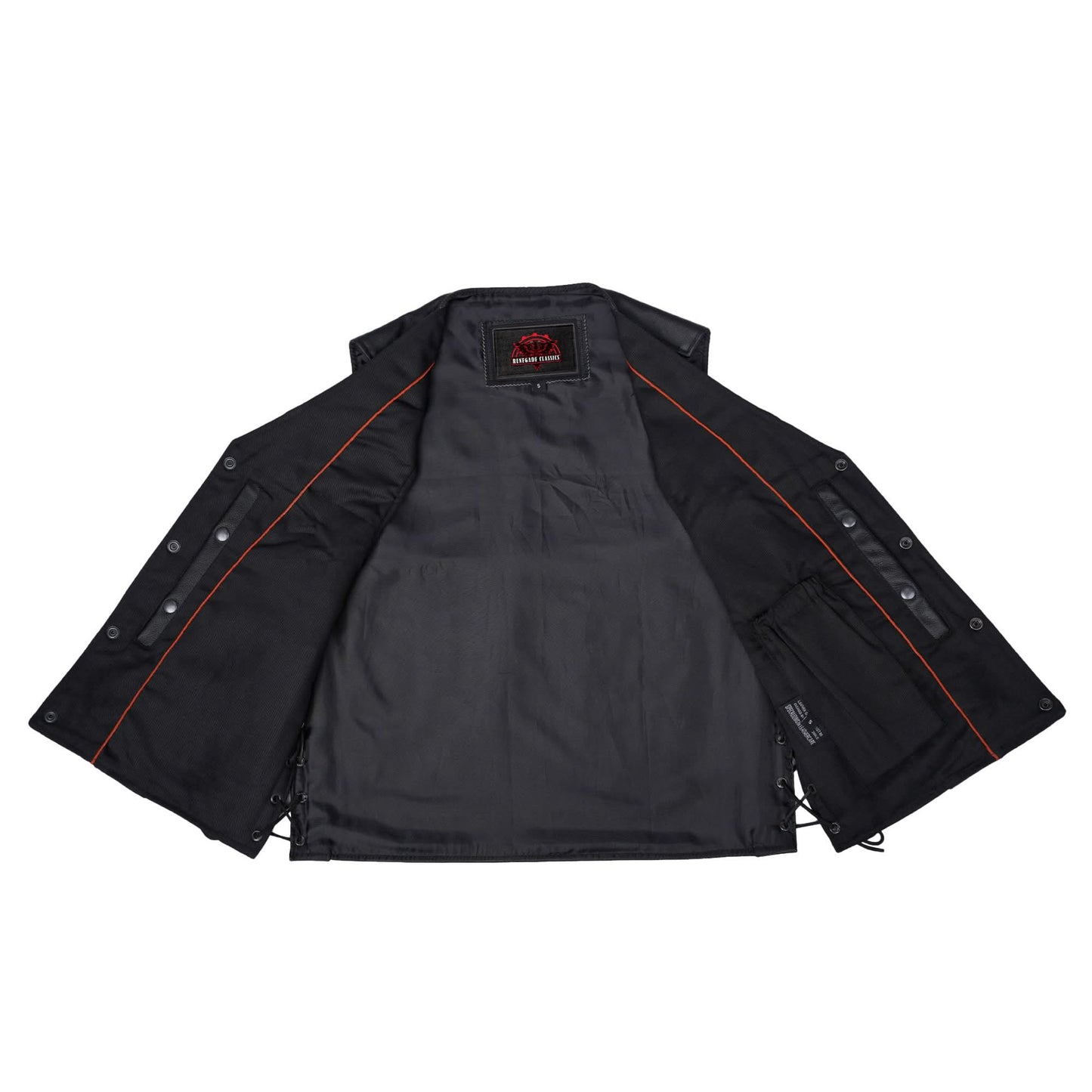 Clubster Men's Black Milled Cowhide Side Lace Motorcycle Leather Vest