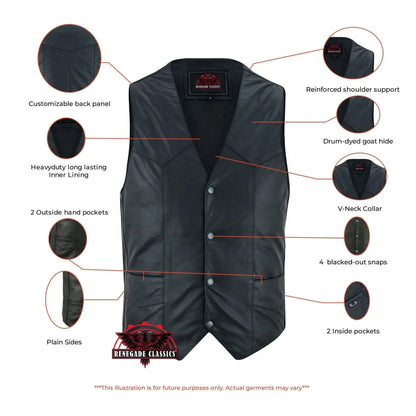 Men's Traditional, Classic Western Style in Light Weight Black Leather