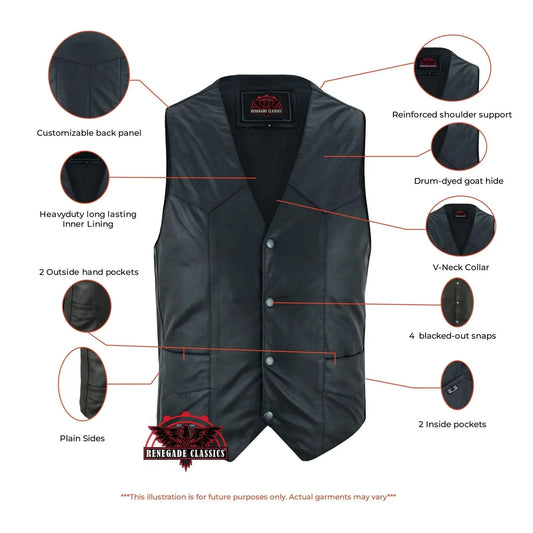 Men's Traditional, Classic Western Style in Light Weight Black Leather