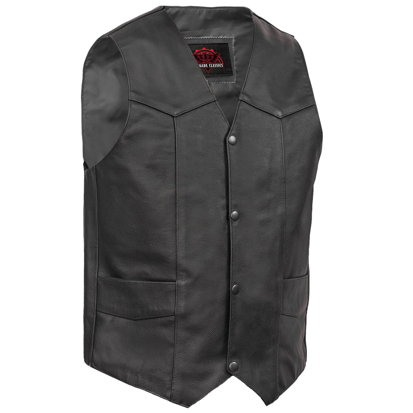 Men's Traditional Western Style Leather Motorcycle Vest - Black