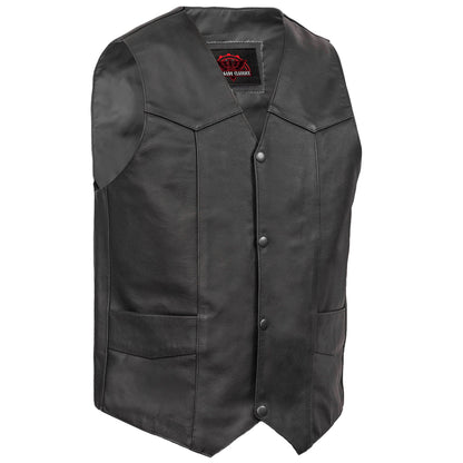 Men's Traditional Western Style Leather Motorcycle Vest - Black