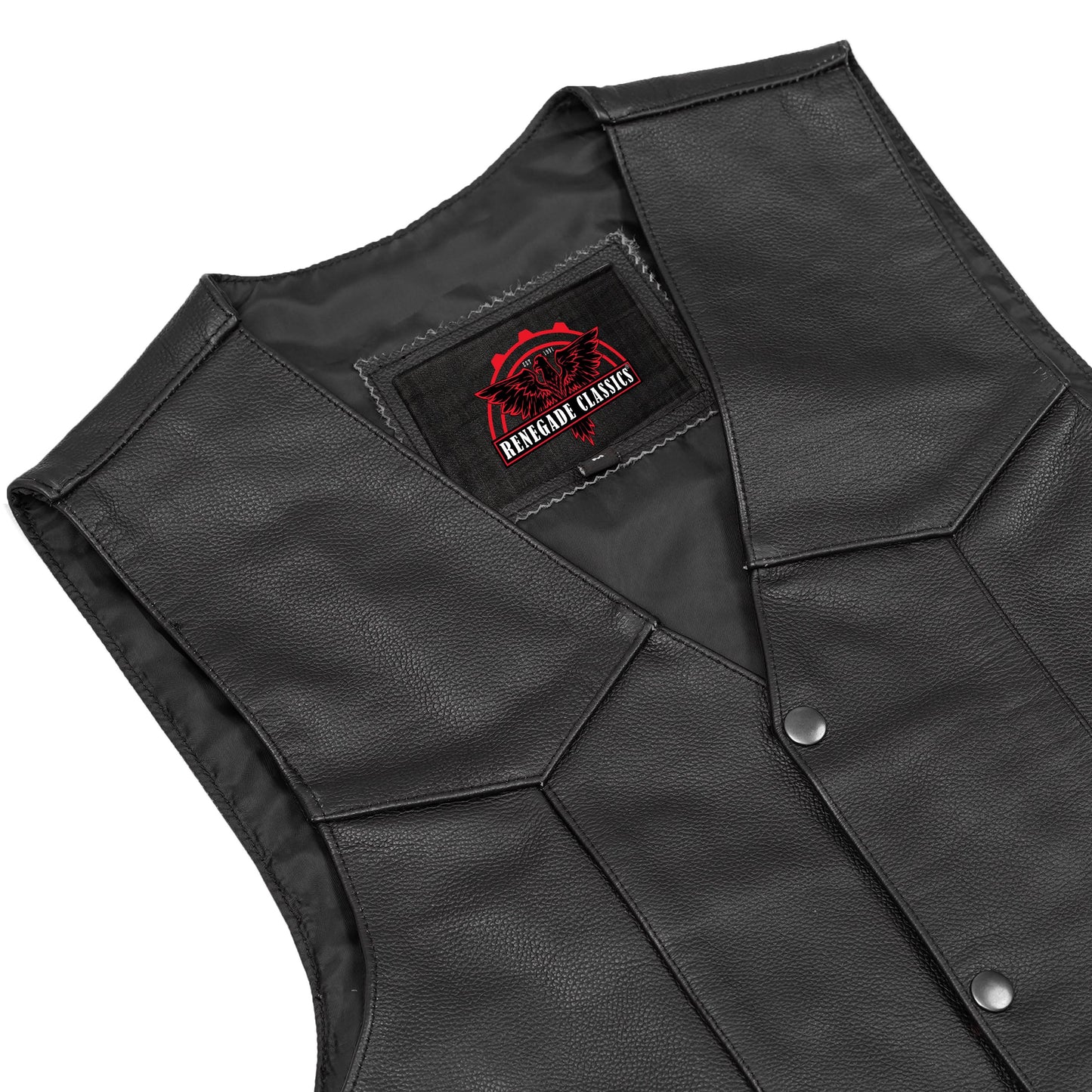 Men's Traditional Western Style Leather Motorcycle Vest - Black