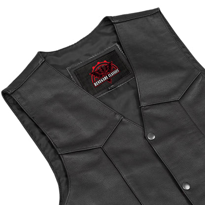 Men's Traditional Western Style Leather Motorcycle Vest - Black