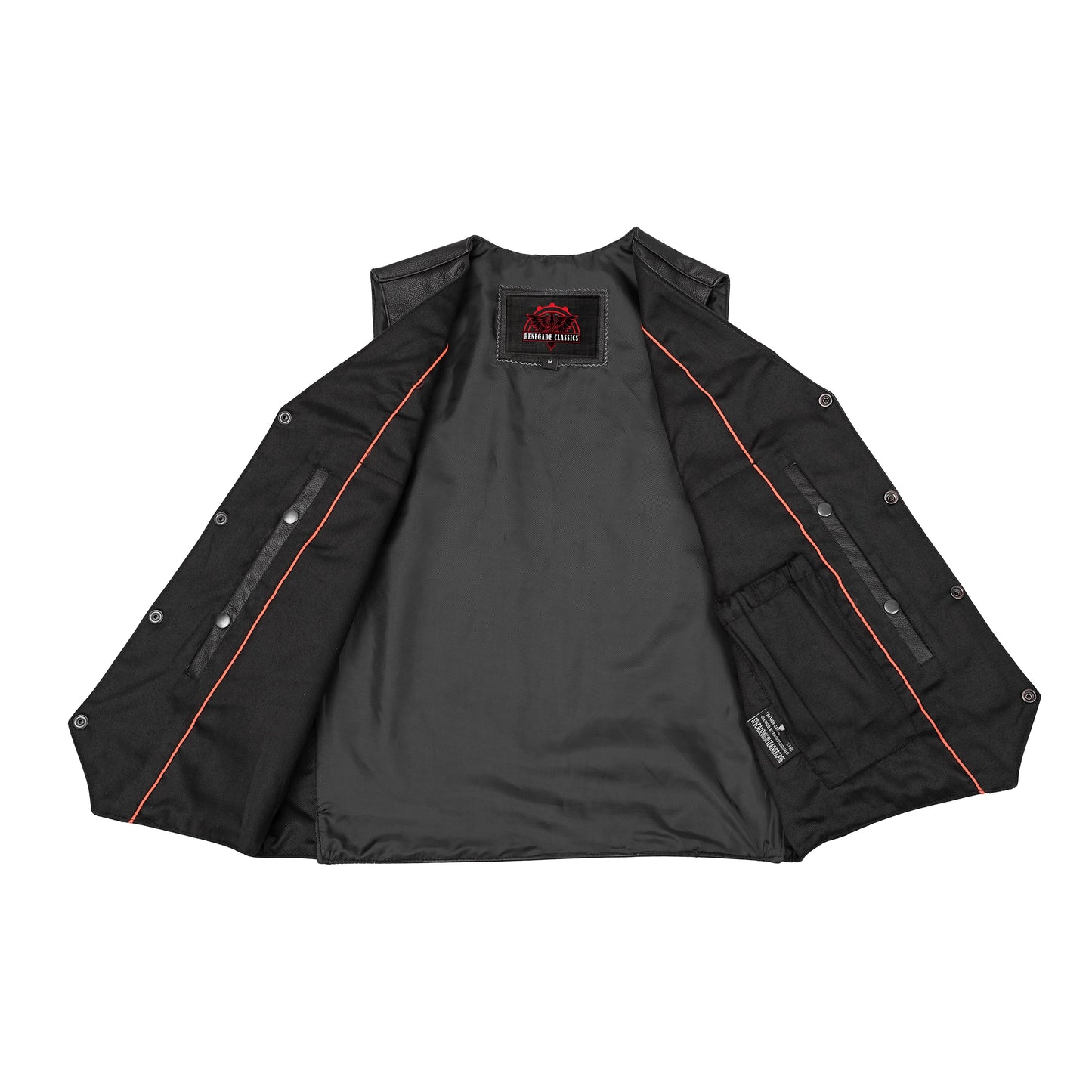 Men's Traditional Western Style Leather Motorcycle Vest - Black