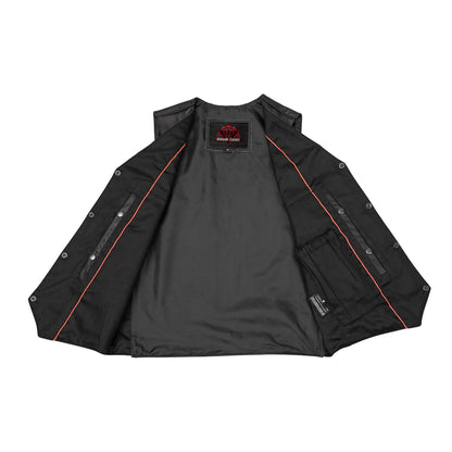 Men's Traditional Western Style Leather Motorcycle Vest - Black