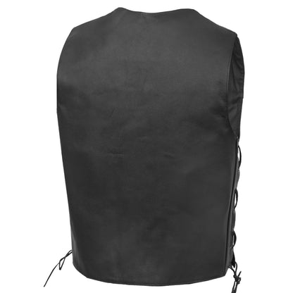 Men's Traditional western Leather Vest, side lacing - Black