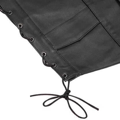 Men's Traditional western Leather Vest, side lacing - Black