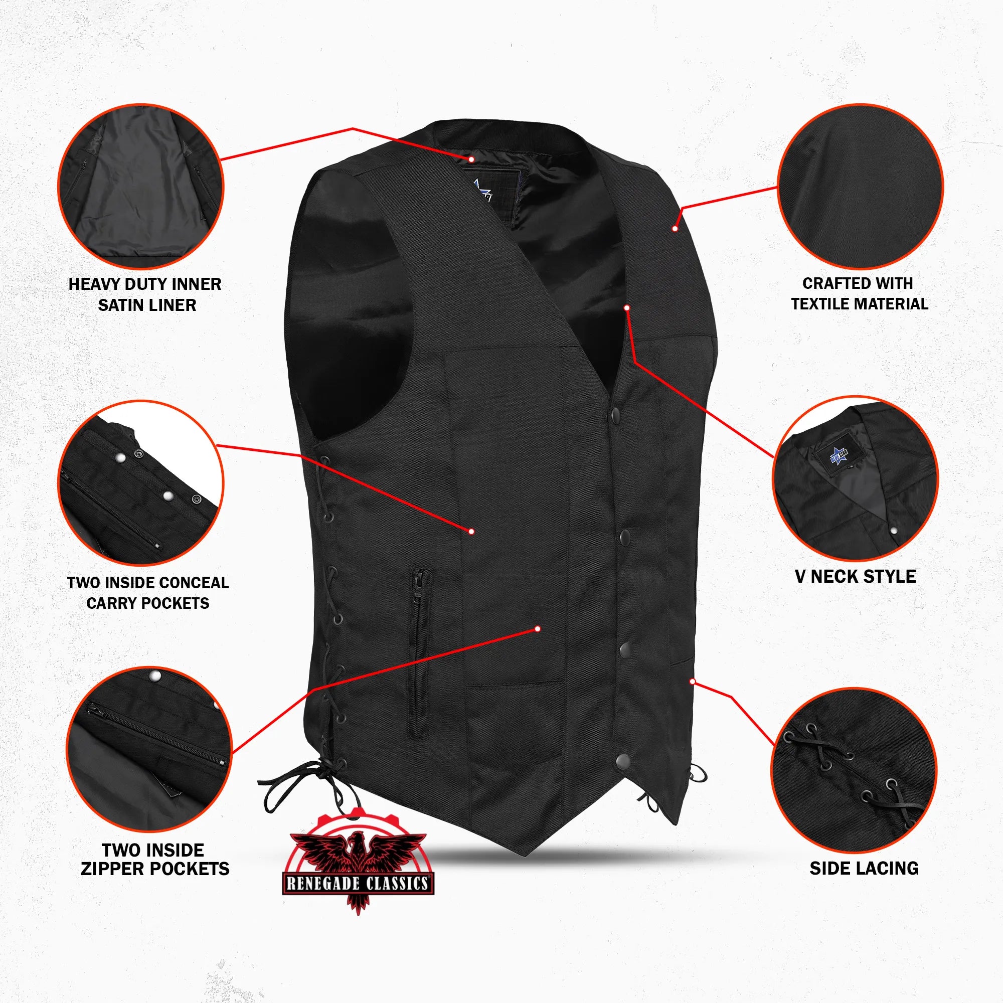 Men's Textile Ten Pocket Western Style Vest