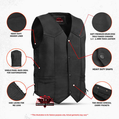 Men's "Gold" Traditional Western Vest - Black