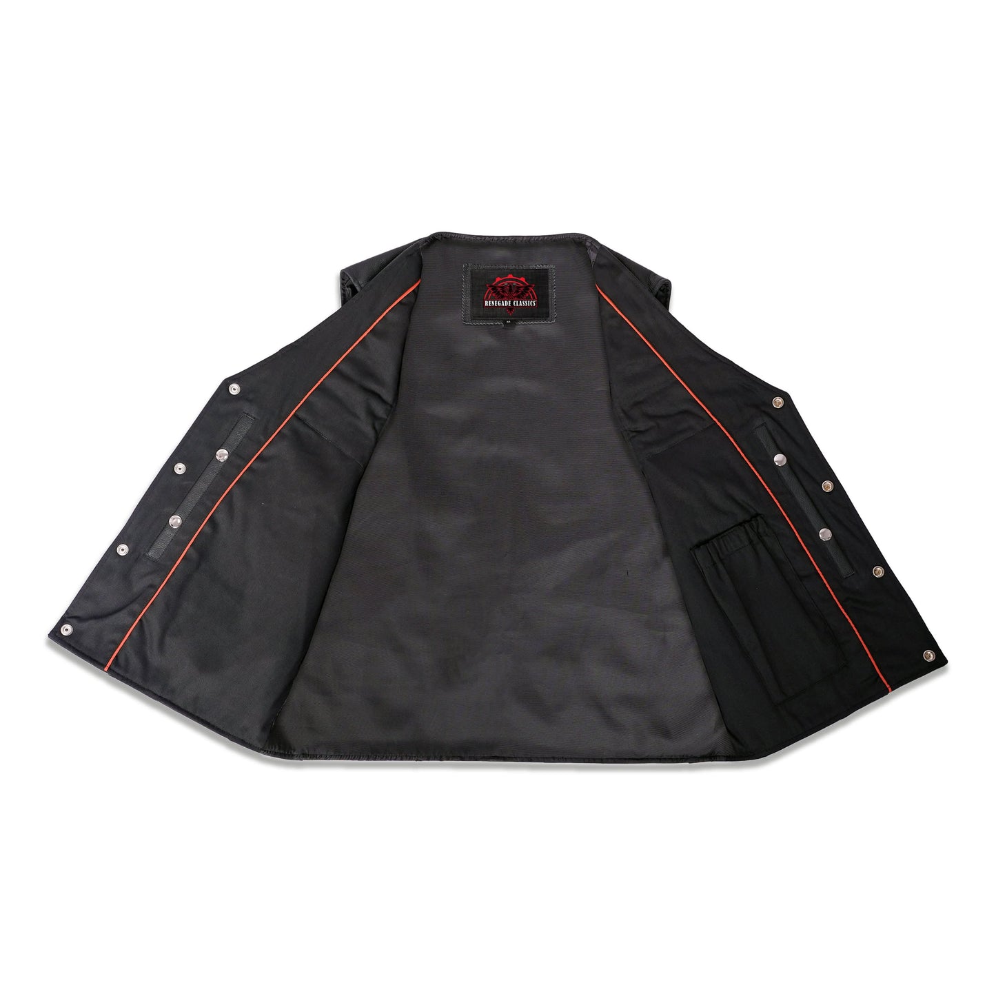 Men's Western Style "Buffalo Nickel" Black Leather Vest - Back & Satin Liner