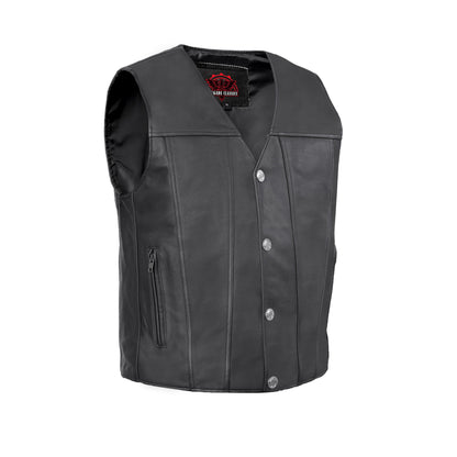 Men's Western Style "Buffalo Nickel" Black Leather Vest - Back & Satin Liner