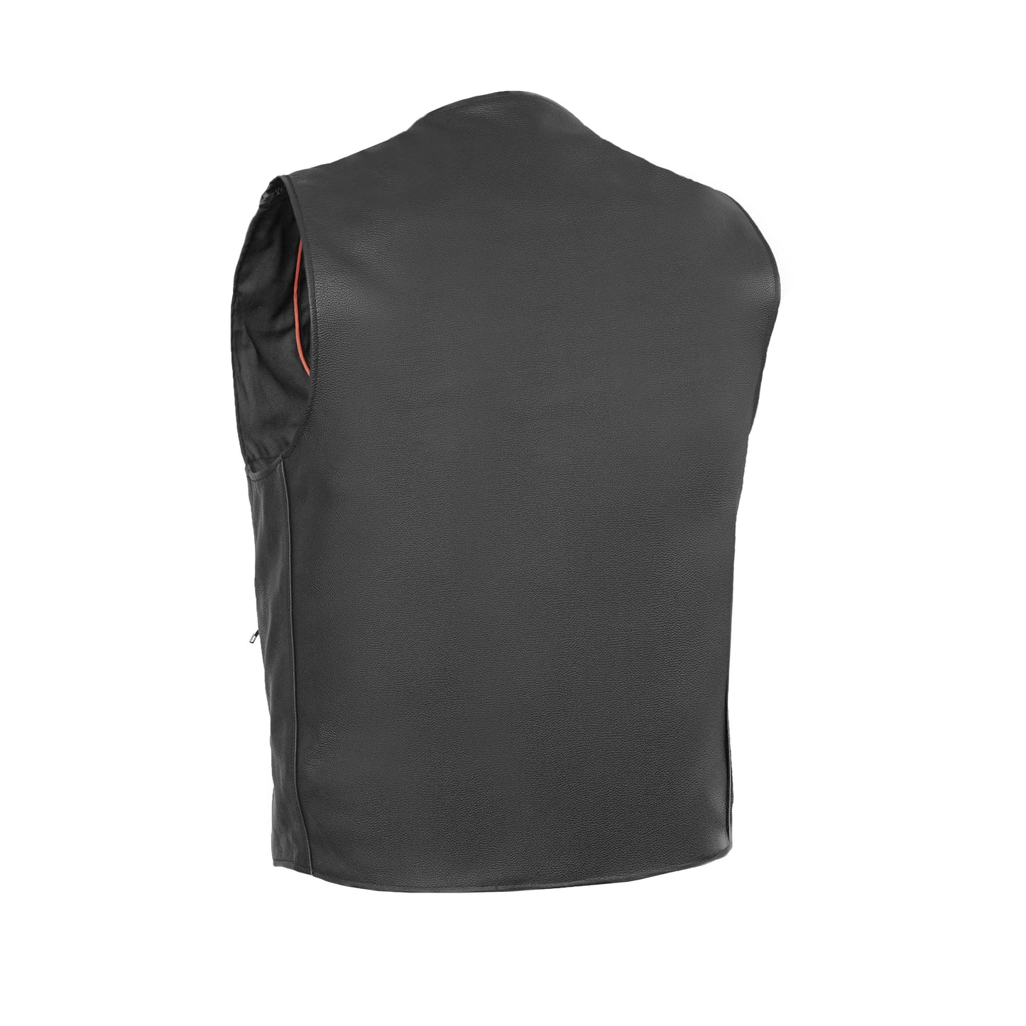 Men's Western Style "Buffalo Nickel" Black Leather Vest - Back & Satin Liner