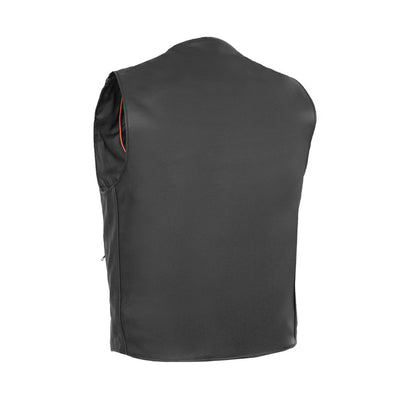 Men's Western Style "Buffalo Nickel" Black Leather Vest - Back & Satin Liner