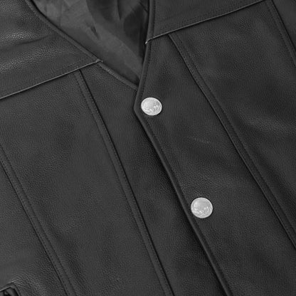 Men's Western Style "Buffalo Nickel" Black Leather Vest - Back & Satin Liner