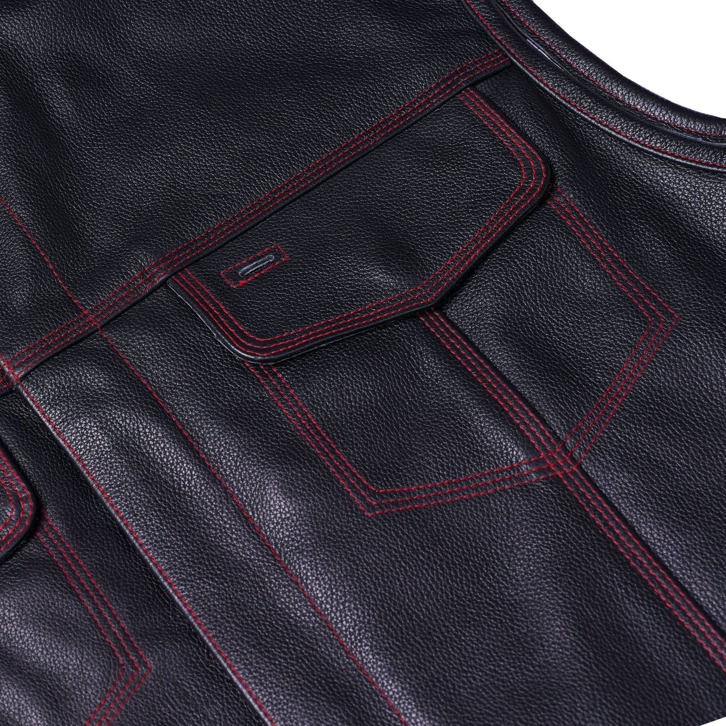 Men's Club Style Leather Motorcycle Vest with Scoop Collar & USA Flag