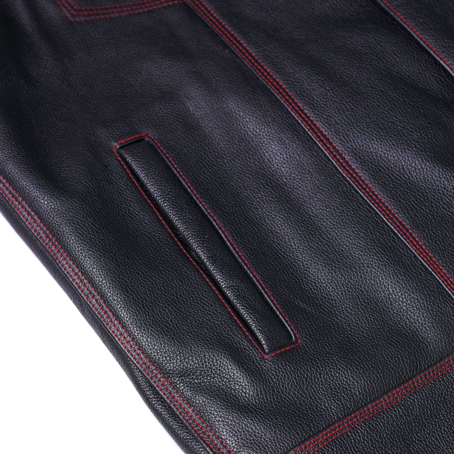 Men's Club Style Leather Motorcycle Vest with Scoop Collar & USA Flag