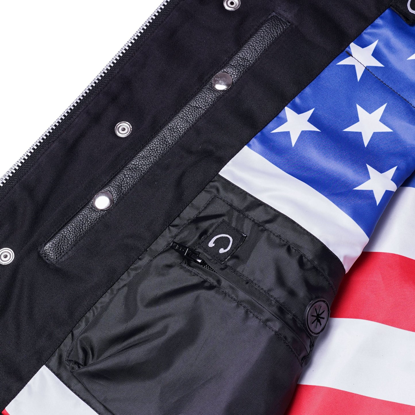 Men's Club Style Leather Motorcycle Vest with Scoop Collar & USA Flag