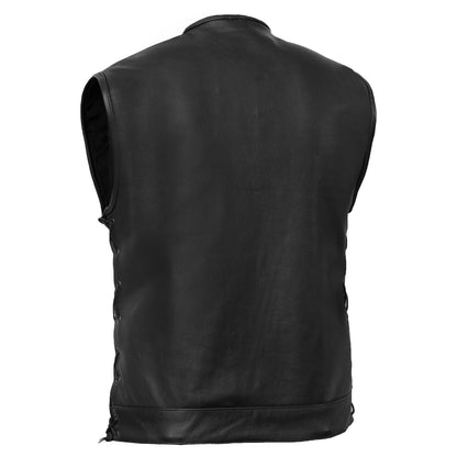 Men's Club Style side lace motorcycle vest, black leather