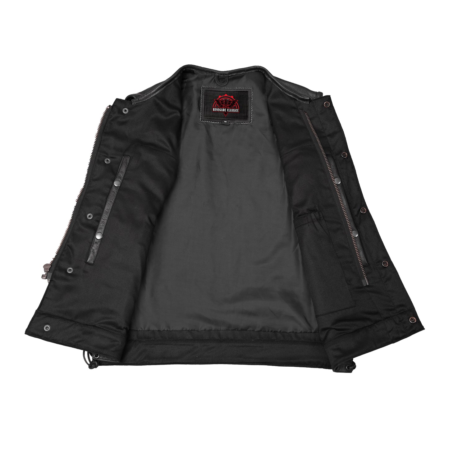 Men's Club Style side lace motorcycle vest, black leather