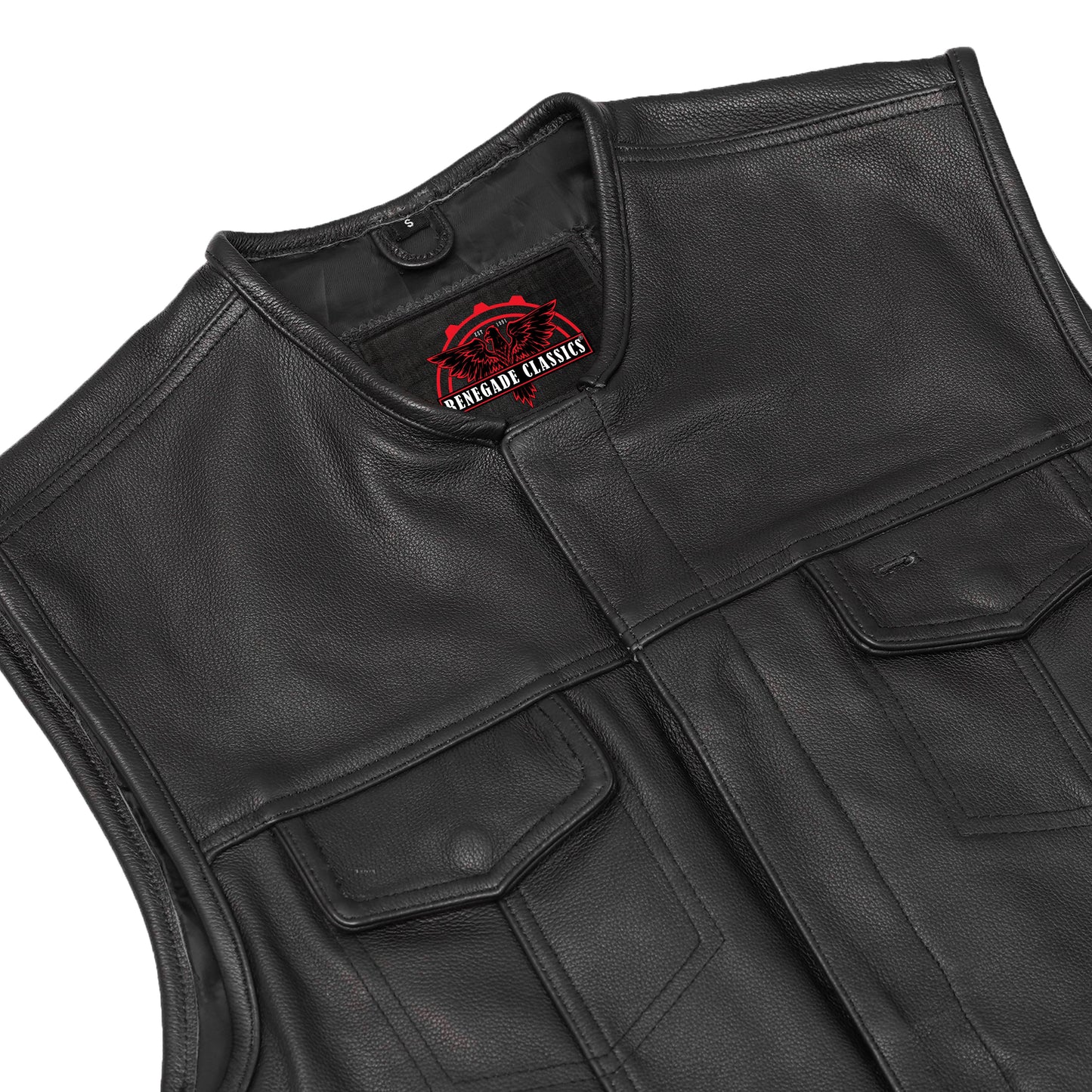 Men's Club Style side lace motorcycle vest, black leather