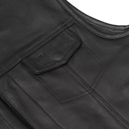 Men's Club Style side lace motorcycle vest, black leather