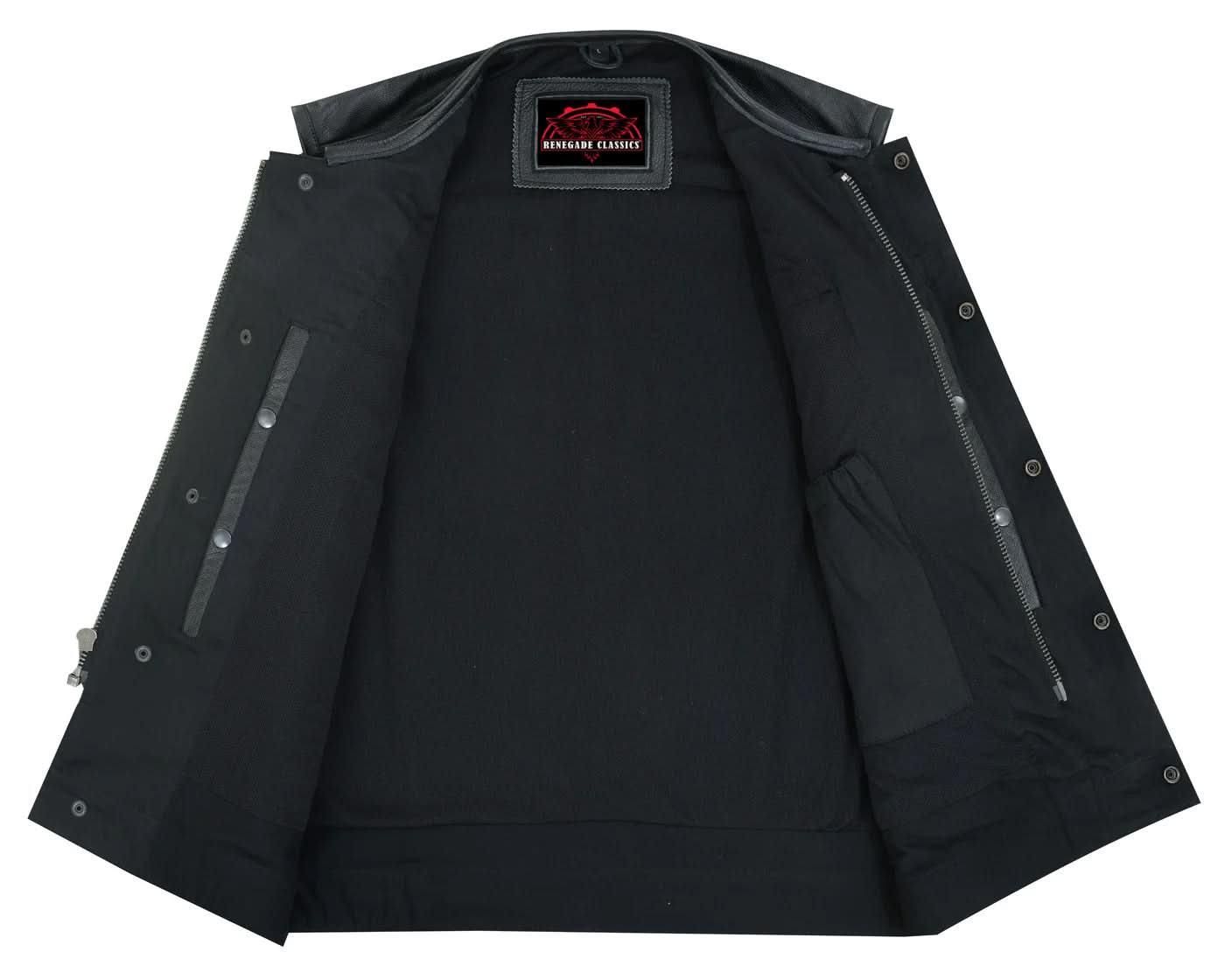 Men's Collarless Club Style Perforated Leather Vest - Black