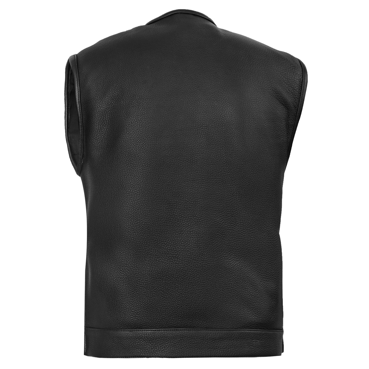 Men's Club Style Black Leather Motorcycle Vest with Upgraded Style