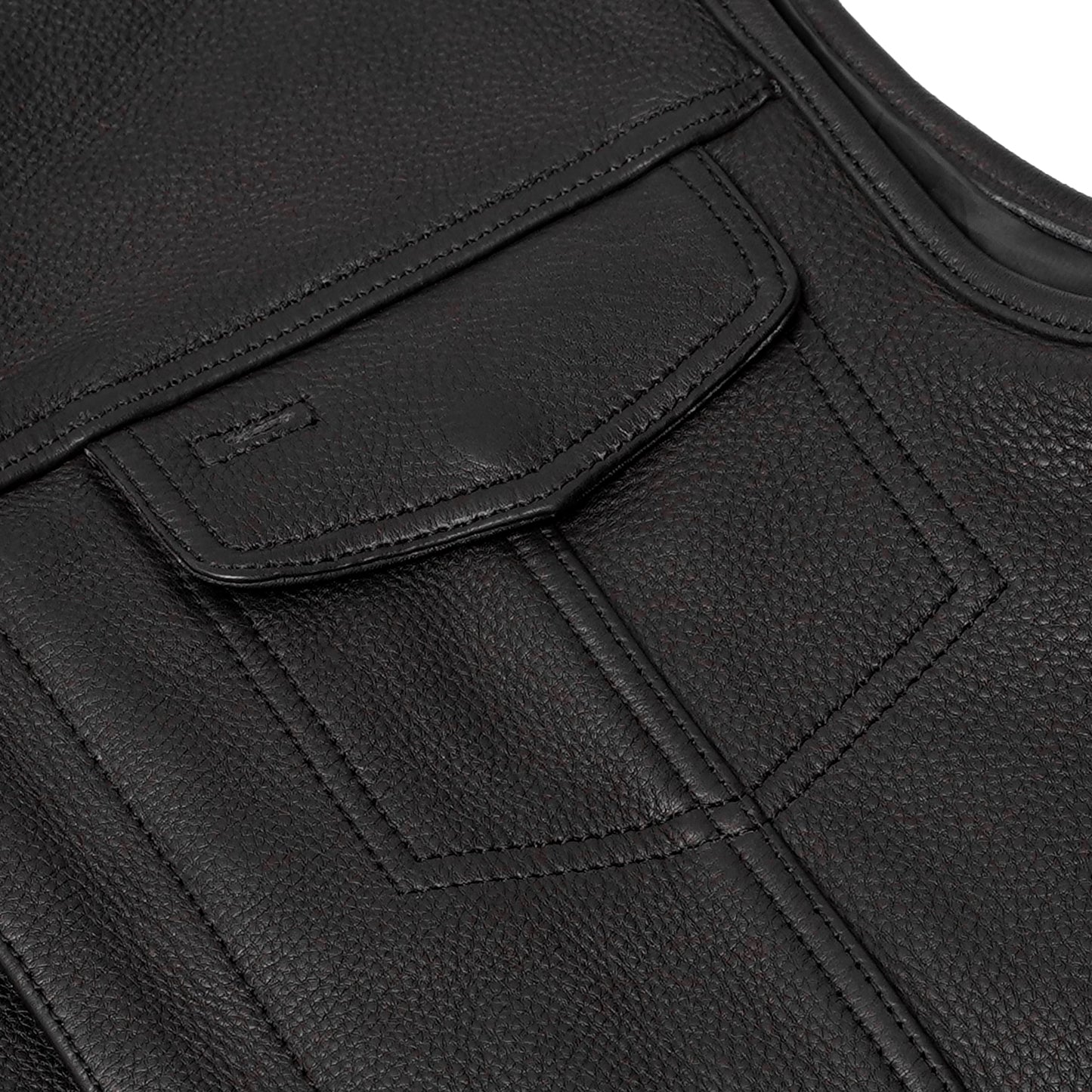 Men's Club Style Black Leather Motorcycle Vest with Upgraded Style