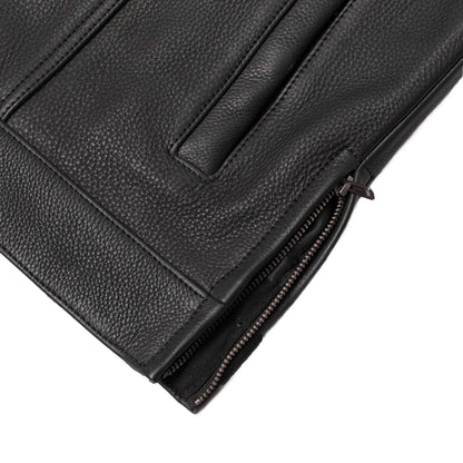 Men's Club Style Black Leather Motorcycle Vest with Upgraded Style