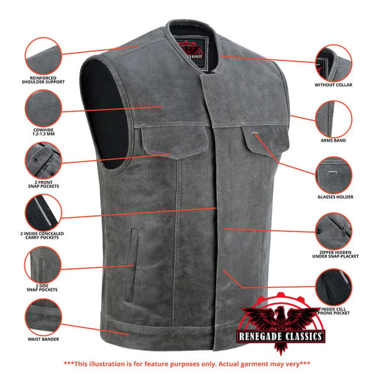 Men's Club Style in Distressed Gray Cowhide Leather