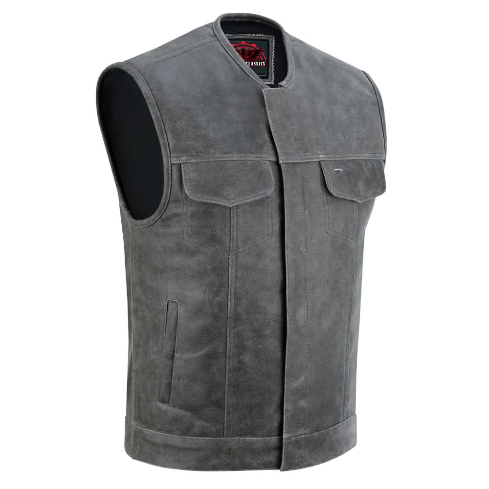 Men's Club Style in Distressed Gray Cowhide Leather