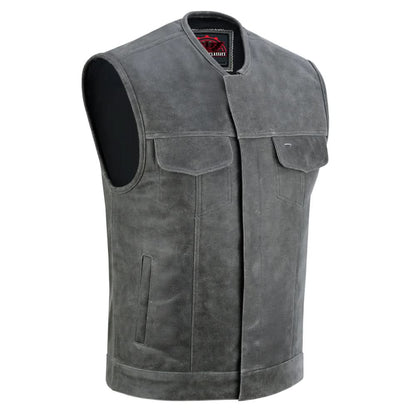 Men's Club Style in Distressed Gray Cowhide Leather